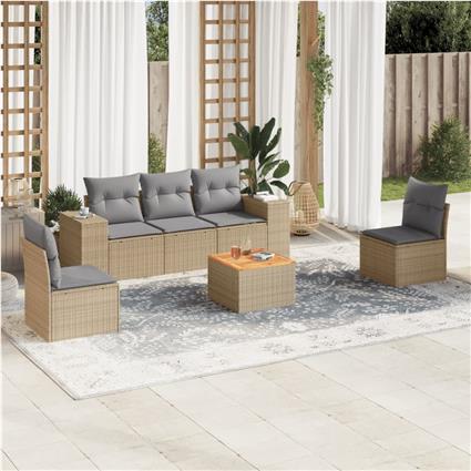 vidaXL 6 pcs conjunto de sofás p/ jardim com almofadões vime PE bege