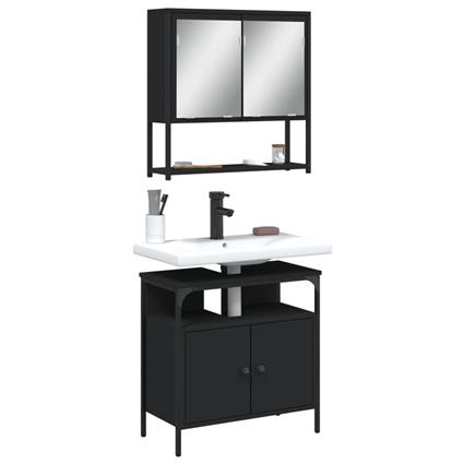 vidaXL 2 pcs conjunto móveis casa de banho derivados de madeira preto