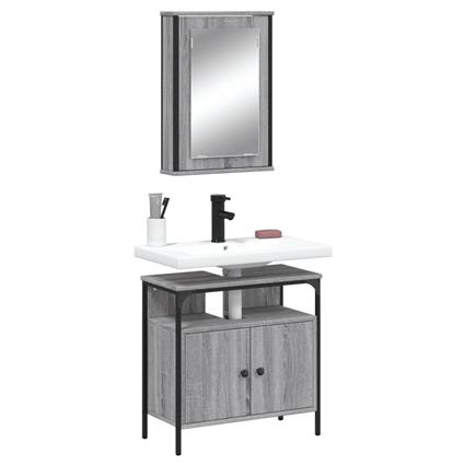 vidaXL 2 pcs conjunto móveis WC derivados de madeira sonoma cinza