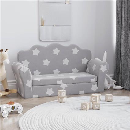 vidaXL Sofá-cama infantil 2 lugares c/ estrelas pelúcia cinzento-claro