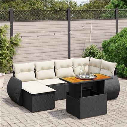 vidaXL 7 pcs conjunto de sofás p/ jardim c/ almofadões vime PE preto