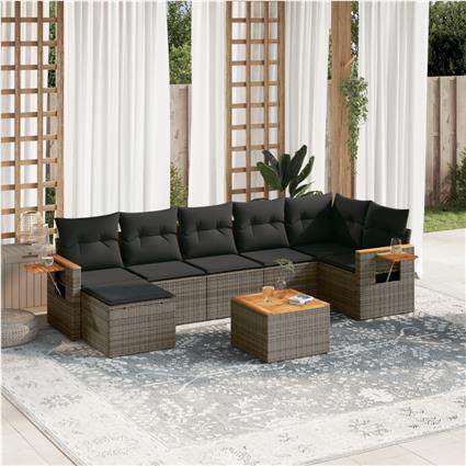 vidaXL 8 pcs conjunto sofás de jardim c/ almofadões vime PE cinzento