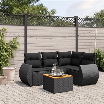 vidaXL 5 pcs conjunto sofás de jardim com almofadões vime PE preto