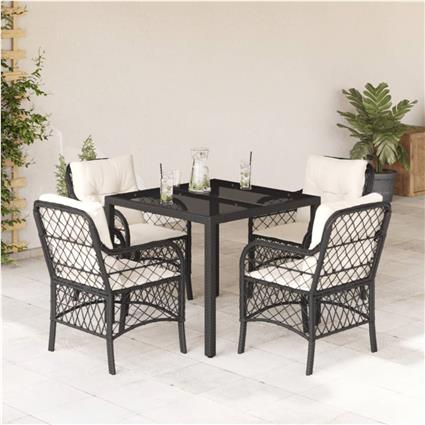 vidaXL 5 pcs conjunto de jantar p/ jardim c/ almofadões vime PE preto