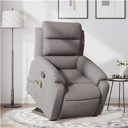 vidaXL Poltrona elevatória de massagens tecido cinzento-acastanhado