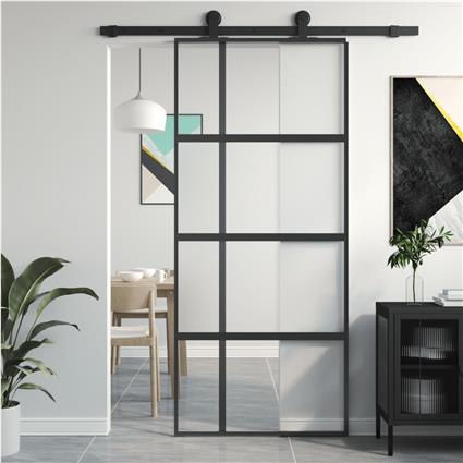 vidaXL Porta deslizante 90x205 cm vidro temperado e alumínio preto
