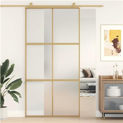 vidaXL Porta deslizante 102,5x205 cm vidro ESG fosco/alumínio dourado