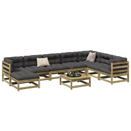 vidaXL 9 pcs conjunto sofás de jardim c/ almofadões pinho impregnado
