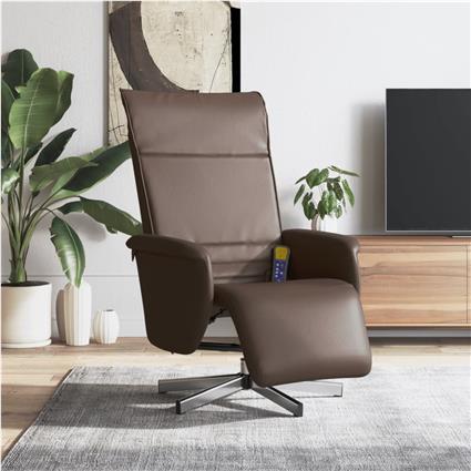 vidaXL Poltrona massagens reclinável c/ apoio pés couro art. castanho