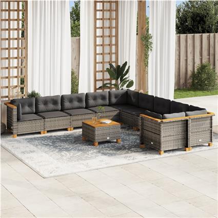 vidaXL 11 pcs conjunto sofás de jardim c/ almofadões vime PE cinzento