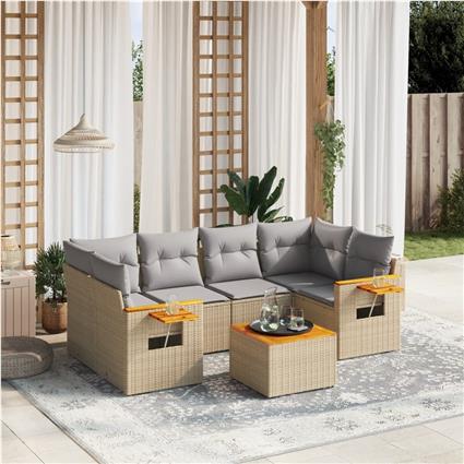 vidaXL 7 pcs conjunto de sofás p/ jardim com almofadões vime PE bege