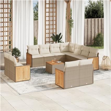 vidaXL 12 pcs conjunto de sofás p/ jardim com almofadões vime PE bege