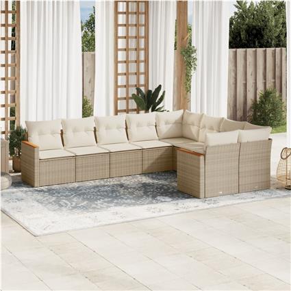 vidaXL 9 pcs conjunto de sofás p/ jardim com almofadões vime PE bege