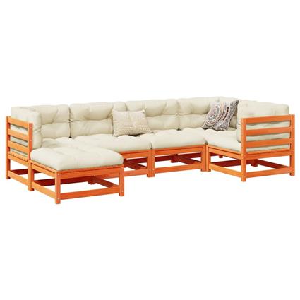 vidaXL 6 pcs conj. sofás jardim almofadões pinho maciço castanho cera