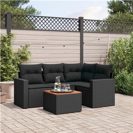 vidaXL 5 pcs conjunto sofás de jardim com almofadões vime PE preto