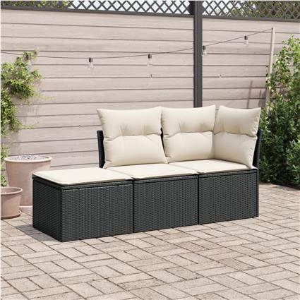 vidaXL 3 pcs conjunto sofás de jardim com almofadões vime PE preto