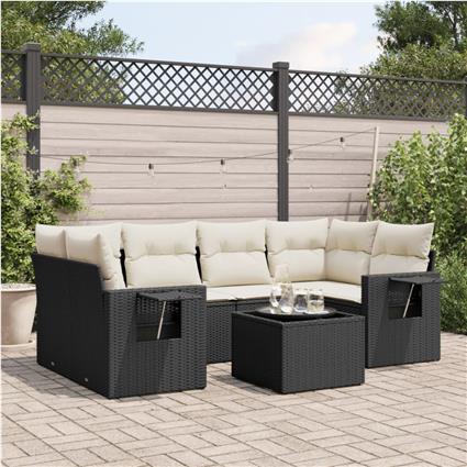 vidaXL 7 pcs conjunto de sofás p/ jardim c/ almofadões vime PE preto