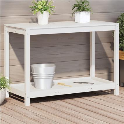vidaXL Mesa jardinagem c/ prateleira 108x50x75 cm pinho maciço branco