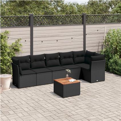 vidaXL 7 pcs conjunto de sofás p/ jardim c/ almofadões vime PE preto