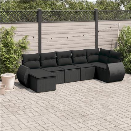 vidaXL 7 pcs conjunto de sofás p/ jardim c/ almofadões vime PE preto