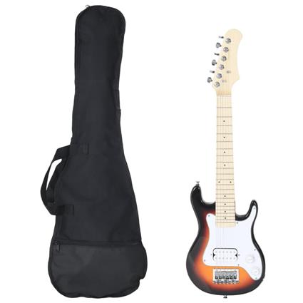 vidaXL Guitarra elétrica p/ crianças com saco 3/4 30' castanho/branco