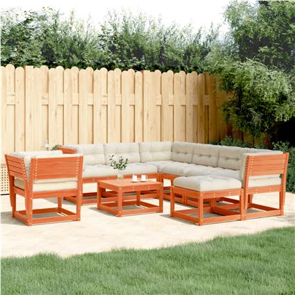 vidaXL 8pcs conj. lounge jardim + almofadões pinho maciço castanho-mel