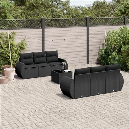 vidaXL 7 pcs conjunto de sofás p/ jardim c/ almofadões vime PE preto