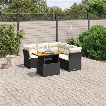 vidaXL 5 pcs conjunto sofás de jardim com almofadões vime PE preto