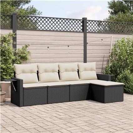 vidaXL 5 pcs conjunto sofás de jardim com almofadões vime PE preto