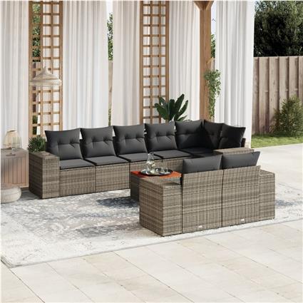 vidaXL 9 pcs conjunto sofás p/ jardim com almofadões vime PE cinzento