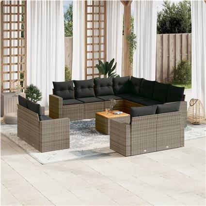 vidaXL 12 pcs conjunto de sofás jardim c/ almofadões vime PE cinzento