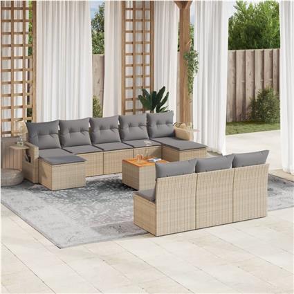 vidaXL 11 pcs conjunto sofás de jardim c/ almofadões vime PE bege