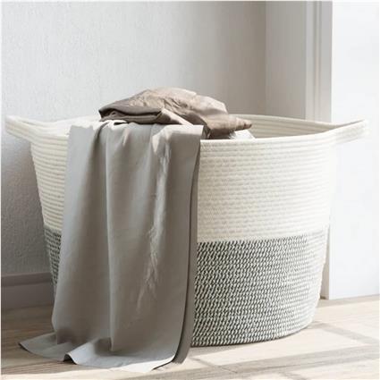 vidaXL Cesto de arrumação Ø60x36 cm algodão cinzento e branco