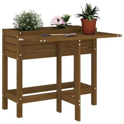 vidaXL Floreira de jardim com tampo dobrável pinho maciço castanho-mel