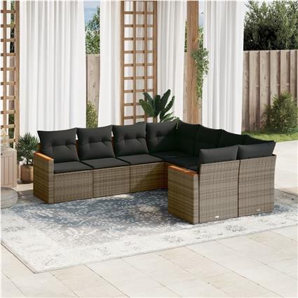 vidaXL 8 pcs conjunto sofás de jardim c/ almofadões vime PE cinzento
