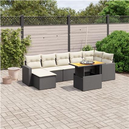 vidaXL 8 pcs conjunto sofás de jardim com almofadões vime PE preto