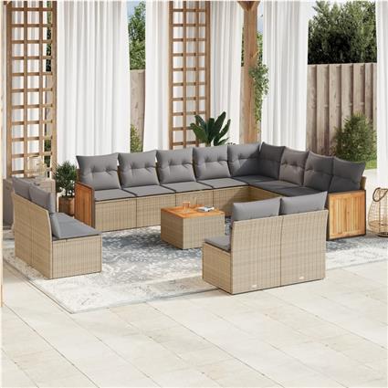 vidaXL 13 pcs conjunto de sofás p/ jardim com almofadões vime PE bege