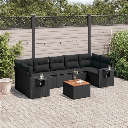 vidaXL 8 pcs conjunto sofás de jardim com almofadões vime PE preto