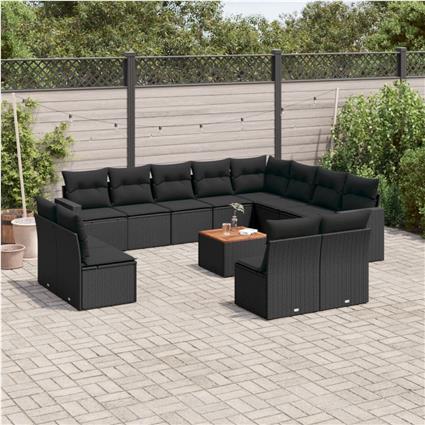 vidaXL 13 pcs conjunto de sofás de jardim com almofadões vime PE preto