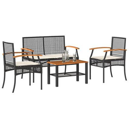 vidaXL 4 pcs conjunto lounge de jardim c/ almofadões vime PE preto