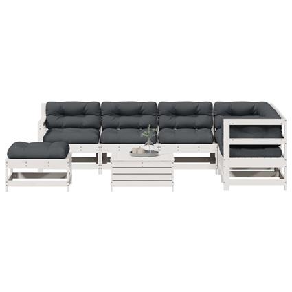 vidaXL 8 pcs conj. lounge de jardim c/ almofadões pinho maciço branco
