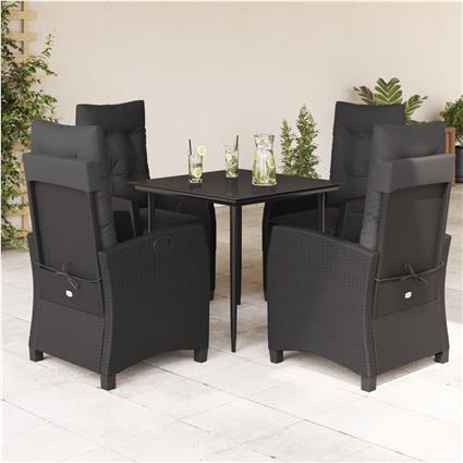 vidaXL 5 pcs conjunto de jantar p/ jardim c/ almofadões vime PE preto