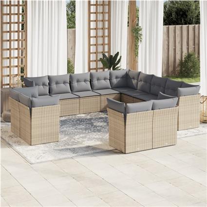 vidaXL 13 pcs conjunto de sofás p/ jardim com almofadões vime PE bege