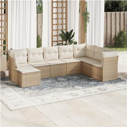 vidaXL 8 pcs conjunto de sofás p/ jardim com almofadões vime PE bege