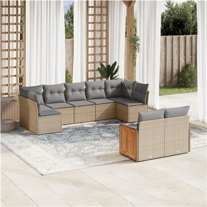vidaXL 9 pcs conjunto de sofás p/ jardim com almofadões vime PE bege