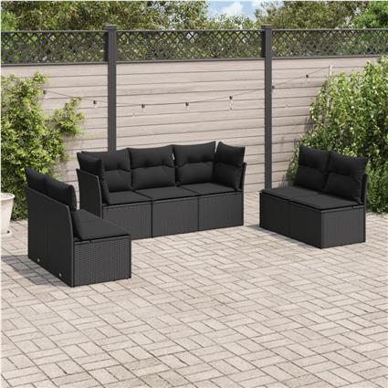 vidaXL 7 pcs conjunto de sofás p/ jardim c/ almofadões vime PE preto