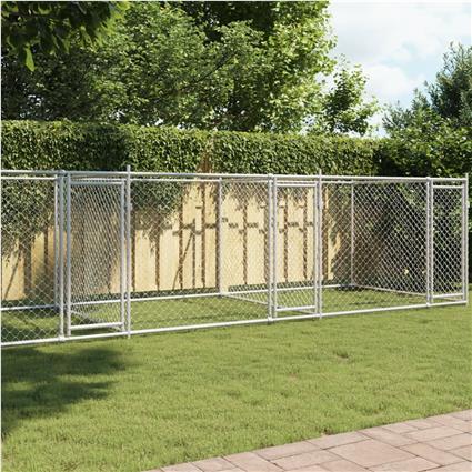 vidaXL Jaula para cão com portas 8x2x1,5 m aço galvanizado cinzento