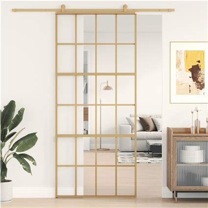 vidaXL Porta deslizante 90x205 cm vidro ESG/alumínio dourado