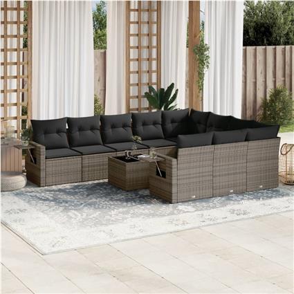 vidaXL 11 pcs conjunto sofás de jardim c/ almofadões vime PE cinzento