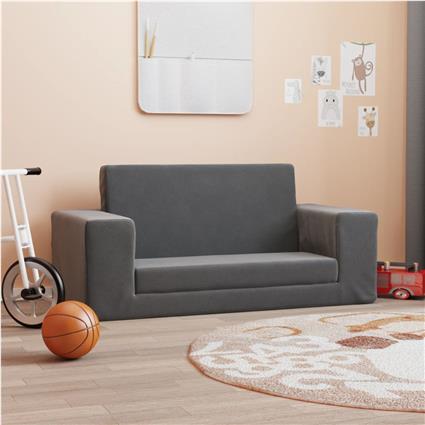 vidaXL Sofá-cama infantil de 2 lugares pelúcia macia antracite